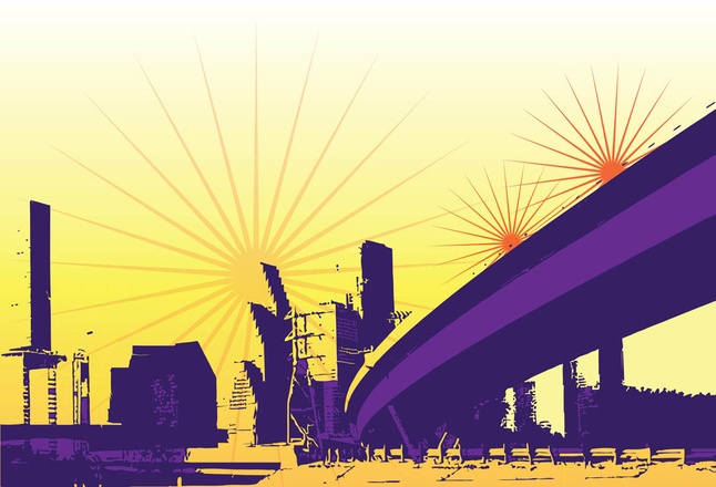 Free Vector City skyline and freeway silhouette