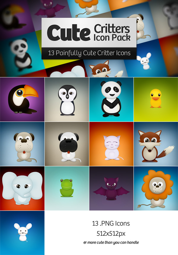 The Cute Critters Icon Pack is a Free Icon Set with 13 Painfully Cute Critters
