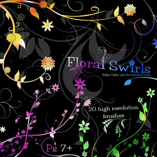 Set of Floral Swirls Photoshop Brushes Image Preview
